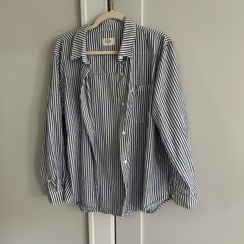 Marine Layer Navy and White Striped Shirt